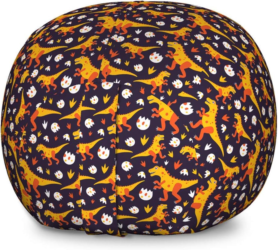 Ambesonne Dino Storage Toy Bag Chair, Rhythmic Dinosaur Animal Egg Funny Cartoon Themed Pattern, Stuffed Animal Organizer Washable Bag, Large Size, Earth Yellow Multicolor