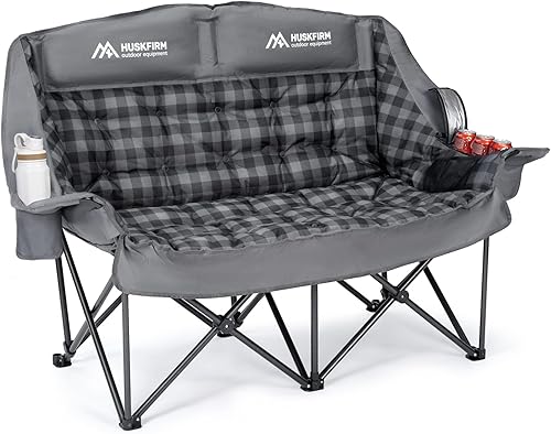 Sillas de campamento dobles acolchadas de gran tamaño, silla de campamento resistente, soporte para sofá de campamento de 600 libras, silla plegable