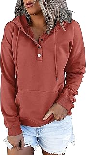 Hoodies for Women Fall Fashion 2024 Button Drawstring Hooded Sweatshirt with Pocket Trendy Casual Loose Cute Pullover