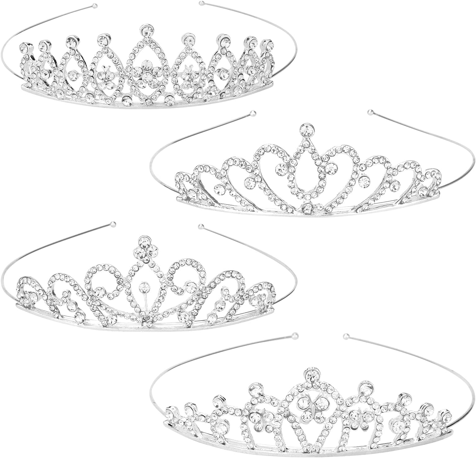 CUBACO 4pcs Princess Crown for Girls, Silver Girls Tiaras Small Tiara Birthday Crown for Girls, Princess Crown