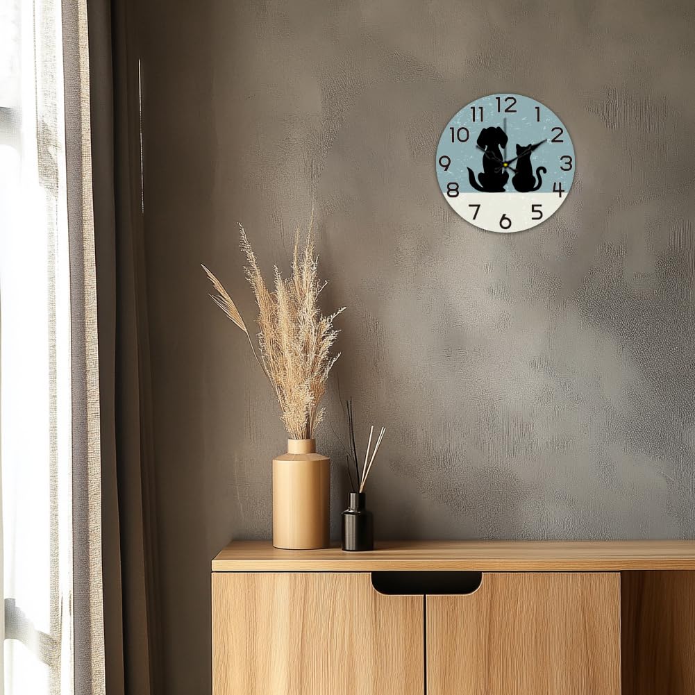 CHGCRAFT Reloj de pared de 12 pulgadas con gatos y perros sin tictac