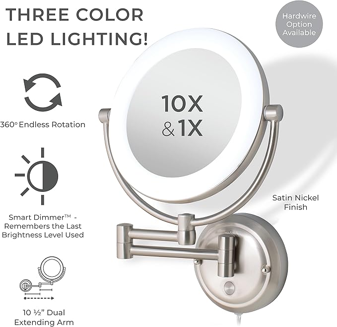 Espejo LED de pared Zadro Lexington con aumento 10X/1X, satinado miniatura 6
