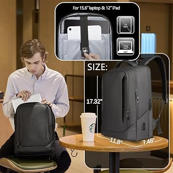 hk Laptop Backpack for Men for 15.6 Inch Computer Bag with USB A&C Charger