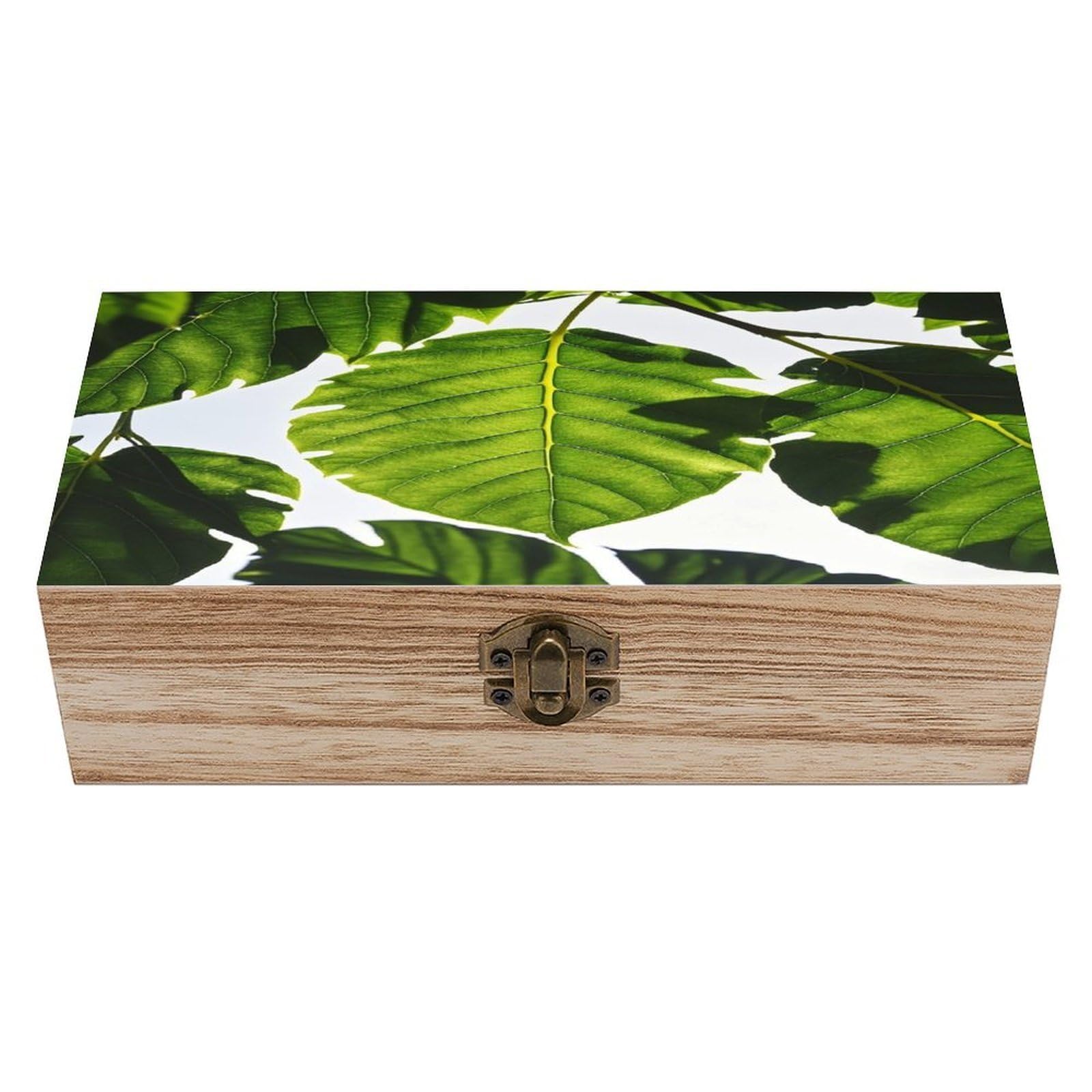 FekiLoot Green Leaves Pattern Wooden Storage Box Exquisite Wood Keepsake Box Vintage Wooden Gift Jewelry Case for Crafts And Photo Storage Boxes