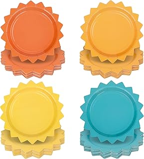 48 Pcs Here Comes The Son Party Plates Boho Sun Paper Disposable Plates 7 Inch Colored Sunshine Shape Tableware for First Trip Around the Sun Baby Shower 1st Birthday Summer Table Decor
