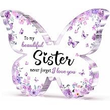 Gifts for Sister, Sister Birthday Gifts, Unique Purple Butterfly Acrylic Plaque Desk Decor, Mothers Day Valentines Christmas Rakhi Gift for Sisters Adult Graduation - 5 x 3.8 x 0.5 inches
