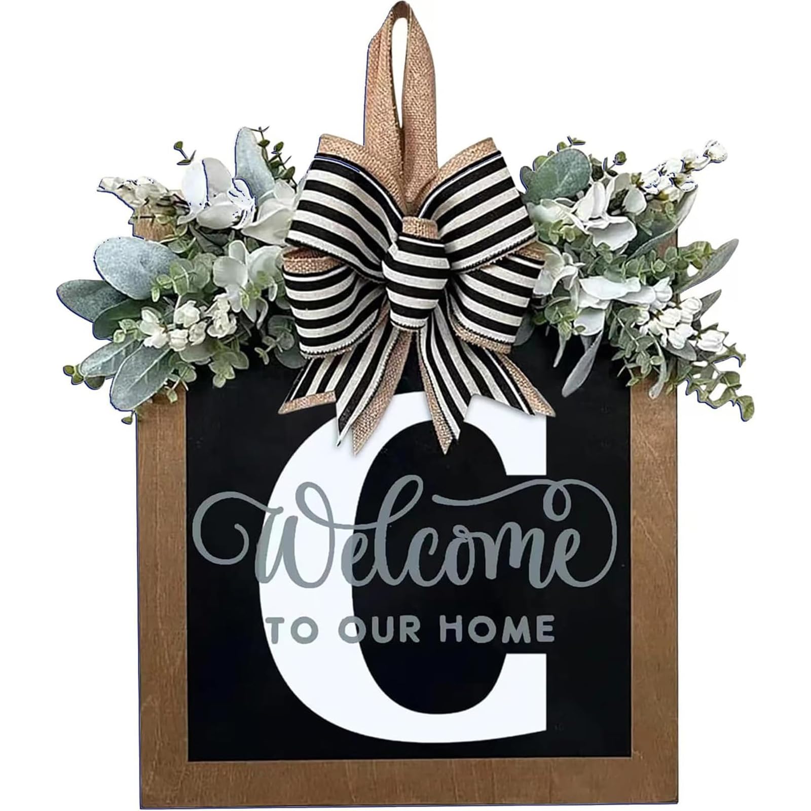 Last Name Porch Decor: Welcome Sign & 26 Letter Wreaths, All-Season Monogram (C), Spring Wreaths for Porch