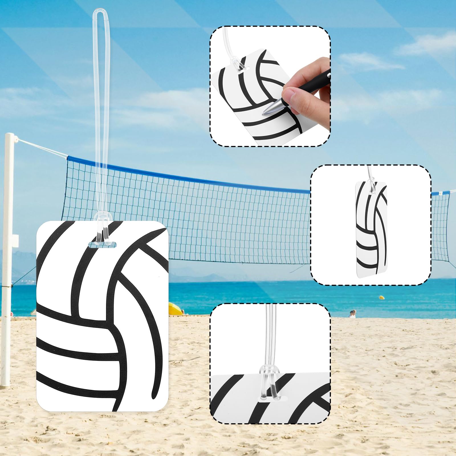 Fuyoooo 12 etiquetas de identificación de regalo de voleibol para bolsa de equipo, etiqueta de plástico para mochila de voleibol, bolsa de equipaje, 4 x 2.76 pulgadas
