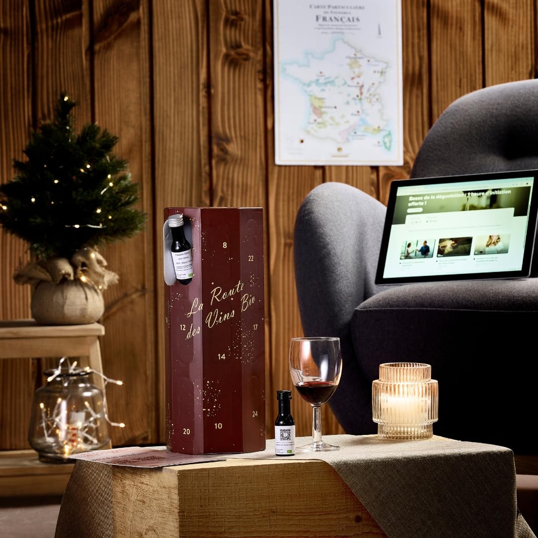 Calendario de Adviento de Vinos Ecológicos “La Ruta de los Vinos Eco” – Con el mejor sumiller de Europa – 24 muestras de 20 ml – Cata y regalo para hombres y mujeres