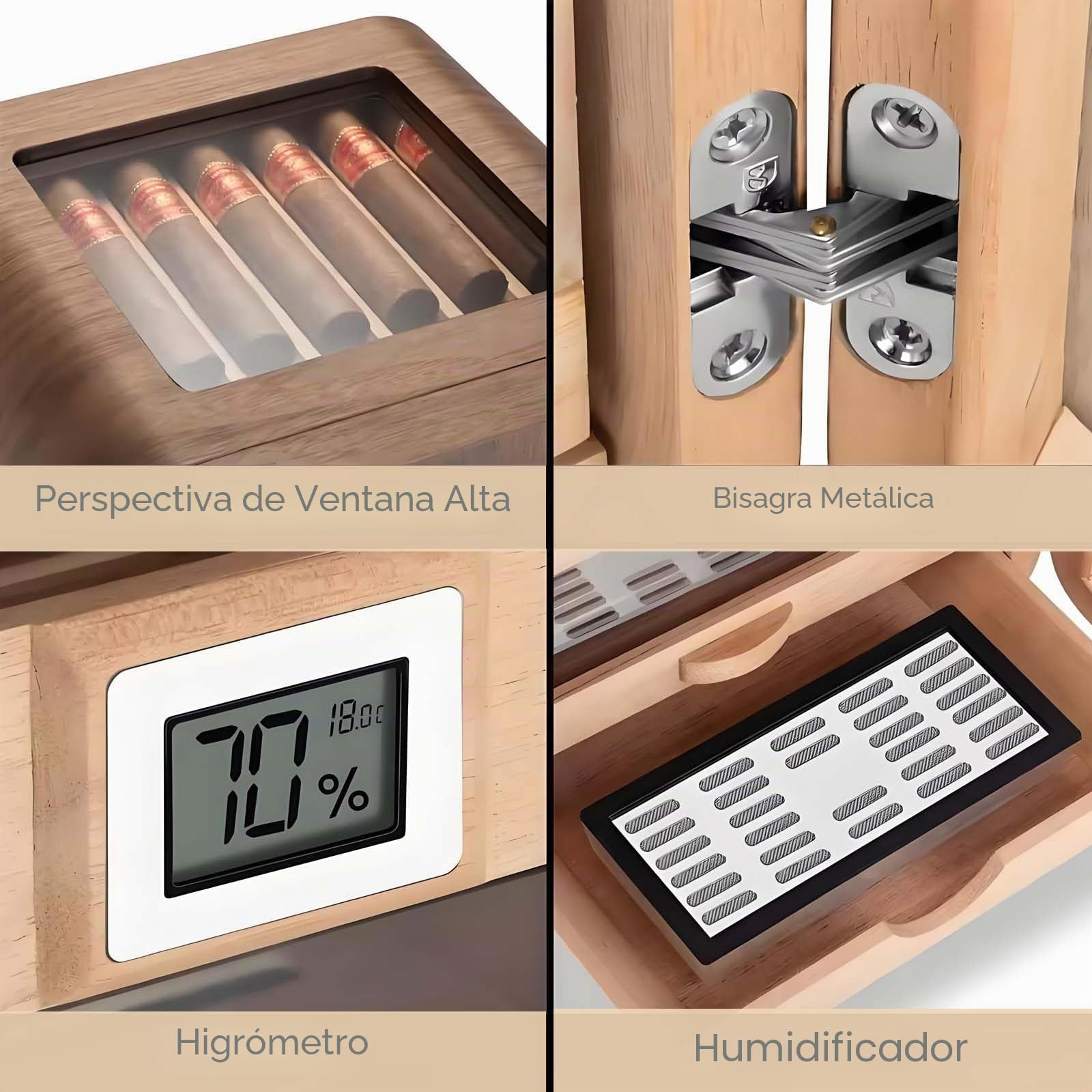 Humidificador eléctrico Inteligente para Puros, silencioso y de Temperatura Constante, con Estante y cajón de Cedro para 110 Puros. B