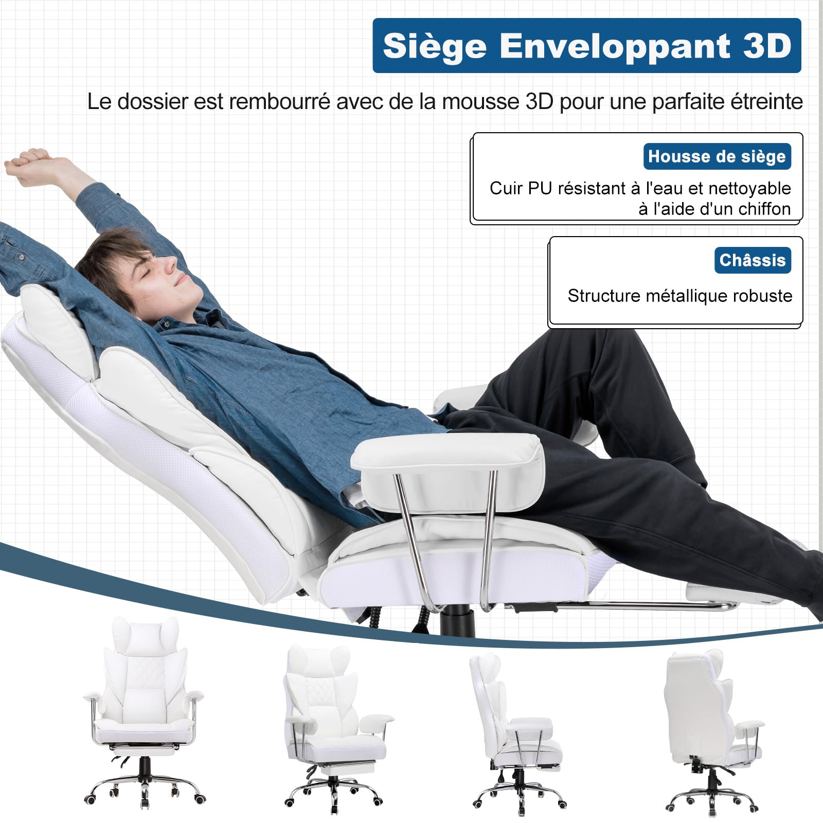 GTPLAYER Sedia Gaming Ergonomica Sedia da Gaming Reclinabile Sedia Ufficio con Poggiapiedi Sedia Gamer Schienale Regolabile per Lavoro e Gioco (Bianca)