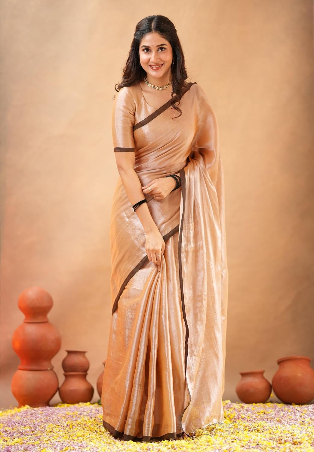 TRENDMALLS Women's Pure Tissue Cotton Handloom South Indian Style Saree with Unstitched Blouse Piece