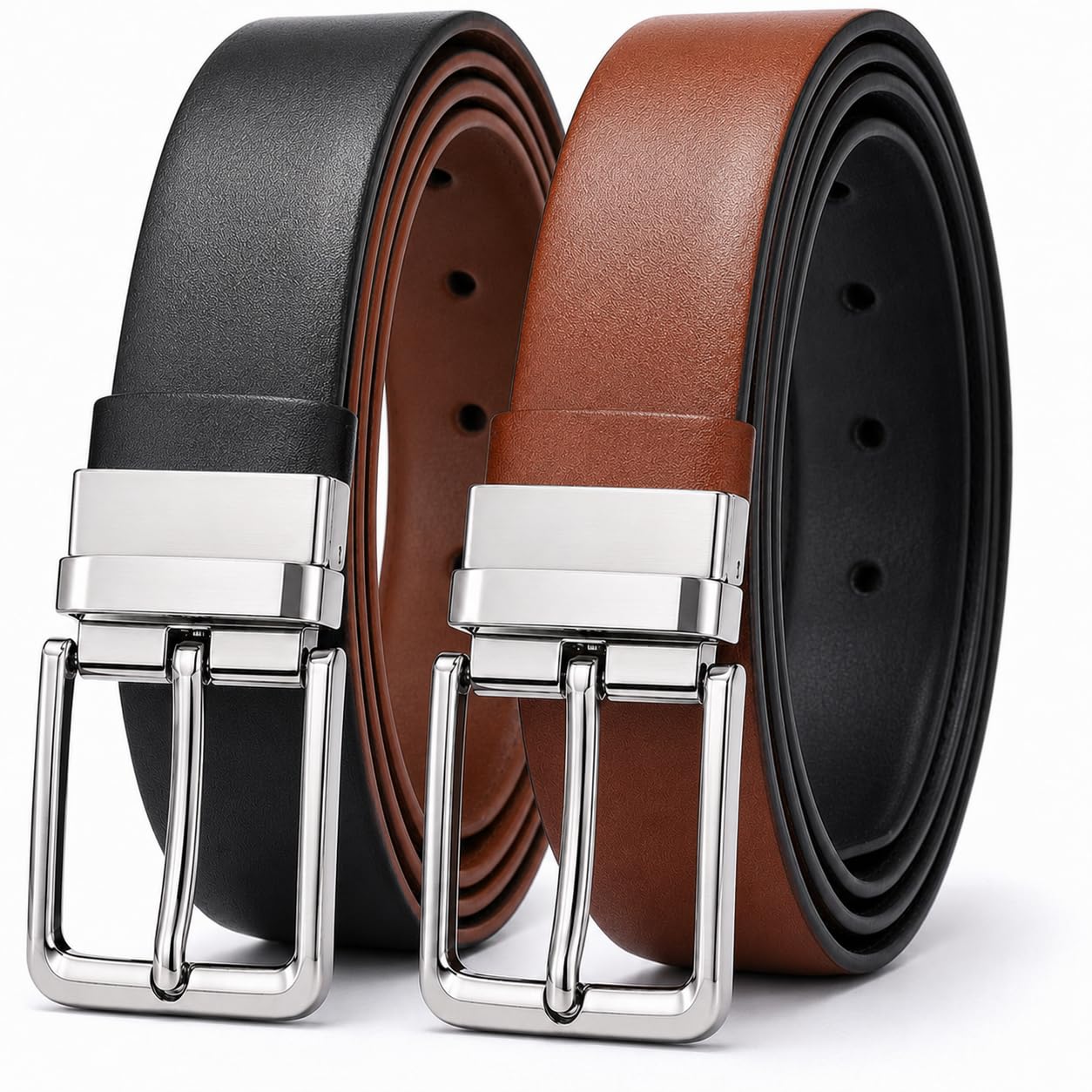 Cinturón Hombre Cuero Piel Reversible Hecho en España, Hebilla Metálica Elegante, Doble Cara Negro/Marino, Ajustable, Estilo Formal Casual para Traje, Oficina, Vaquero y Negocios