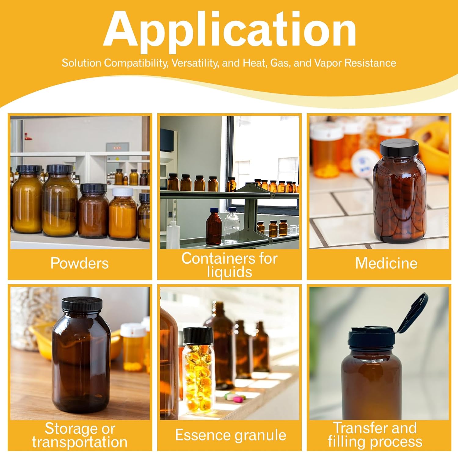 ALWSCI 17oz Amber Glass Wide Mouth Paker Bottles 500ml with 53-400 Black Ribbed Screw Caps 12PCS