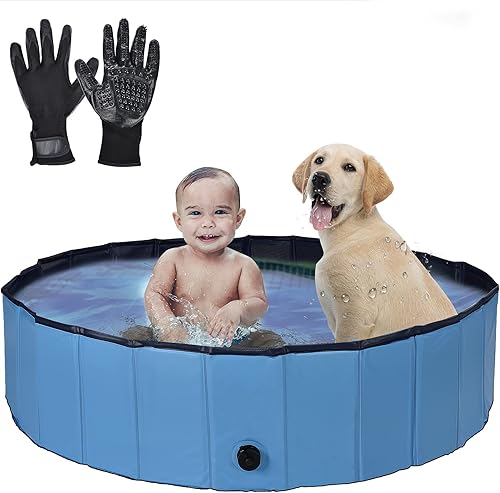 Piscina plegable para perros con guantes de aseo para perros, piscinas para perros grandes, piscinas al aire libre para mascotas, bañera para niños,