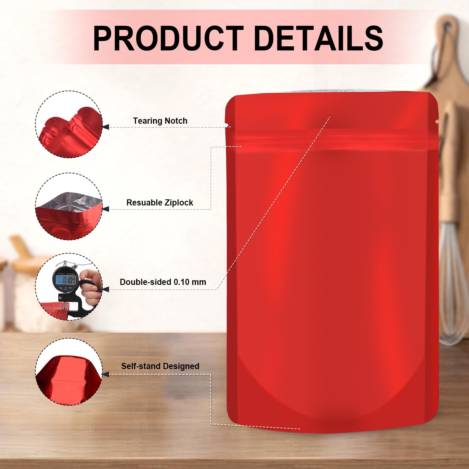 120-Pack 4x6 Mylar Bags For Food Storage - Smell Proof Stand-Up Resealable Foil Pouches