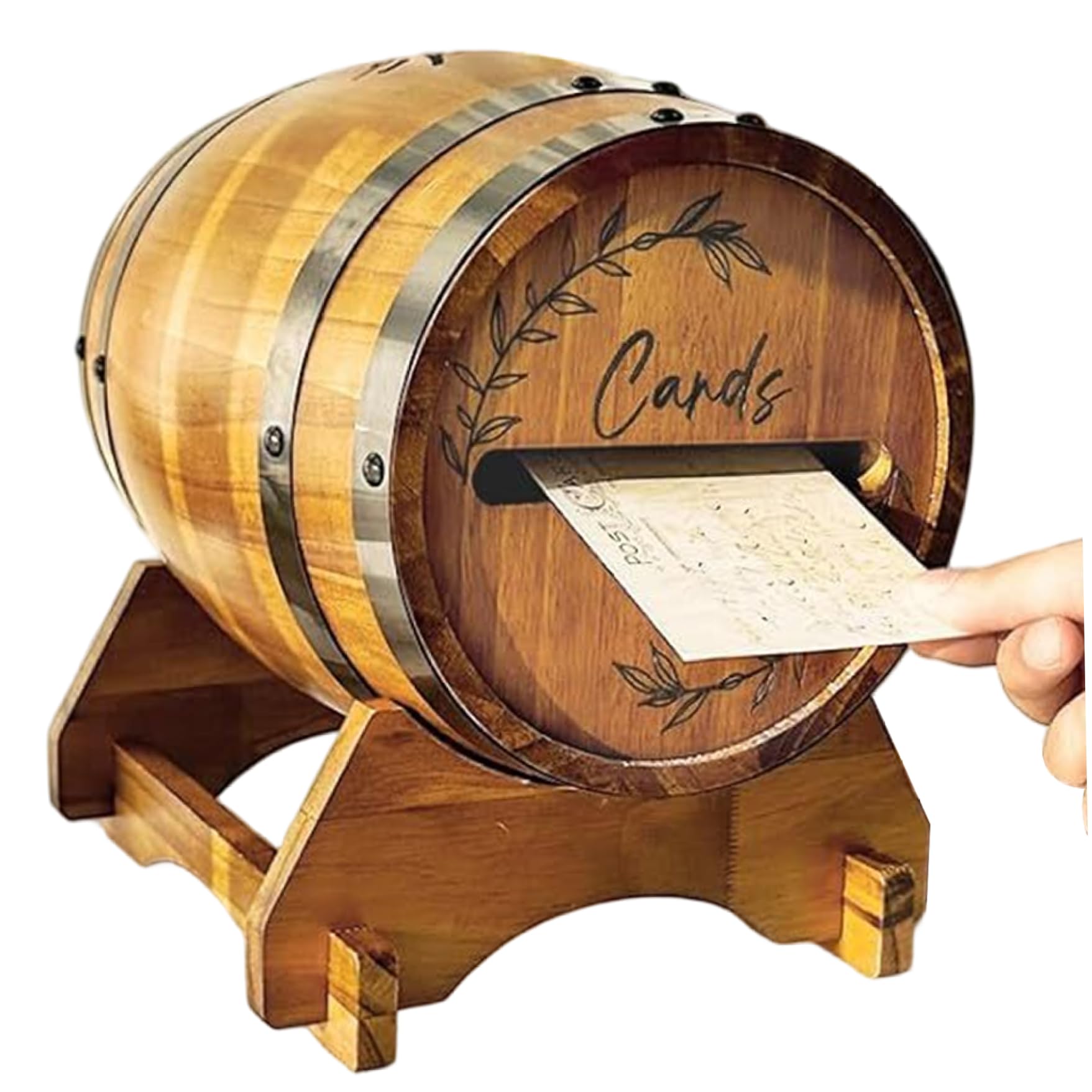 Temeemeg Wedding Card Boxes for Reception Whiskey Barrel Shape Wooden Card Box Rustic Wedding Post Box for Weddings Graduation Bridal Shower Birthday Party