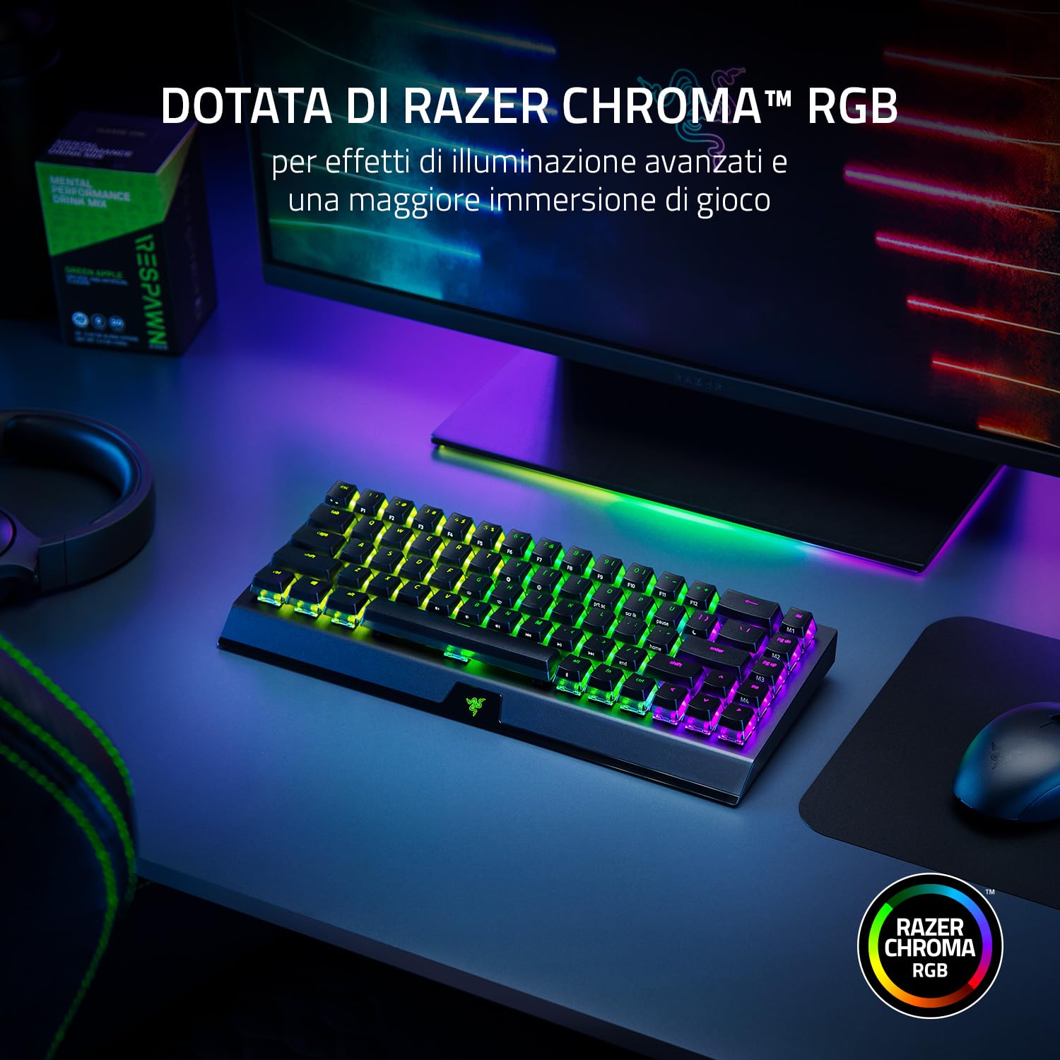 Razer BlackWidow V3 Mini HyperSpeed (Interruttore Giallo) - Tastiera da Gioco Meccanica Wireless al 65% (Interruttori Silenziosi, Tasti Fantasma, Bluetooth, USB-C) QWERTY Layout US | Phantom Ed.