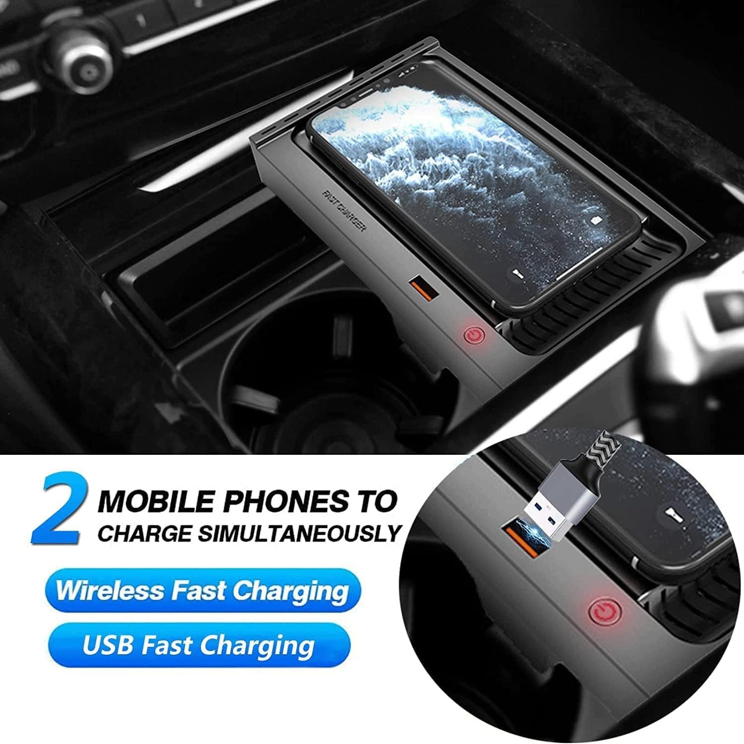car wireless charger for bm w x5 f15 2014 2018 x6 f16 f86 2015 2019 centre console accessory pan mobile phone charger 15w qi 3 coils quick charging b
