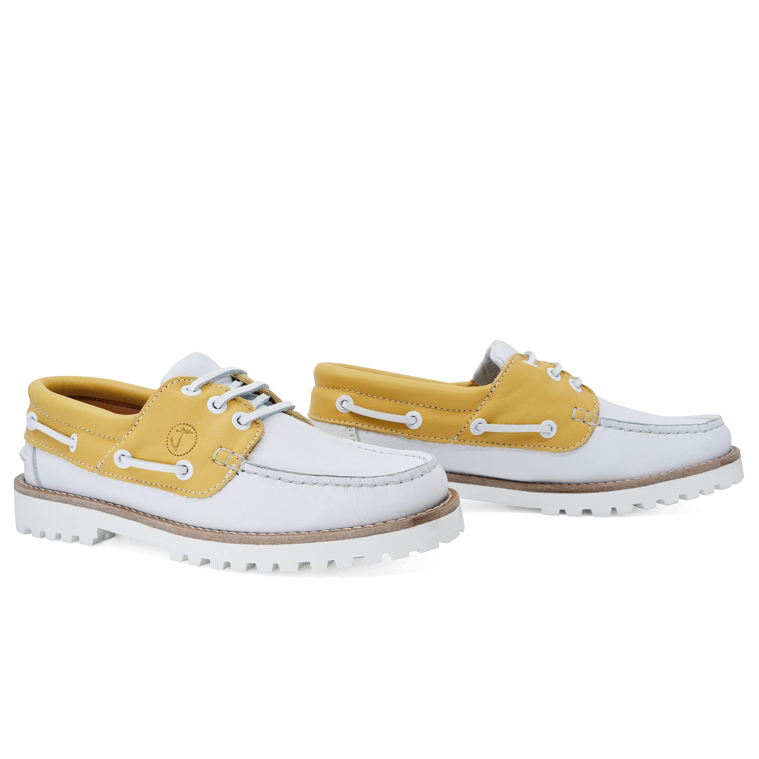Seajure Chaussures Bateau pour Femme Quirimbas en Cuir Jaune et Blanc