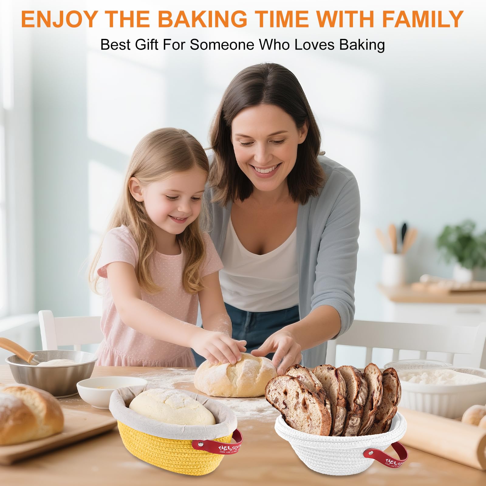 Banneton Brotgärkorb-Set aus Baumwollseil, Sauerteig-Starter-Set mit Einlagen und Abdeckungen, Brotkorb für handwerkliches Backen, rundes und ovales Sauerteig-Brot-Backzubehör, Geschenk-Set