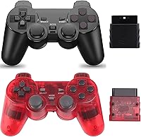 Vista 1 de Burcica Wireless Controller for PS-2 Play 2 Double Vibration 2 - Black and ClearRed Negro y Negro