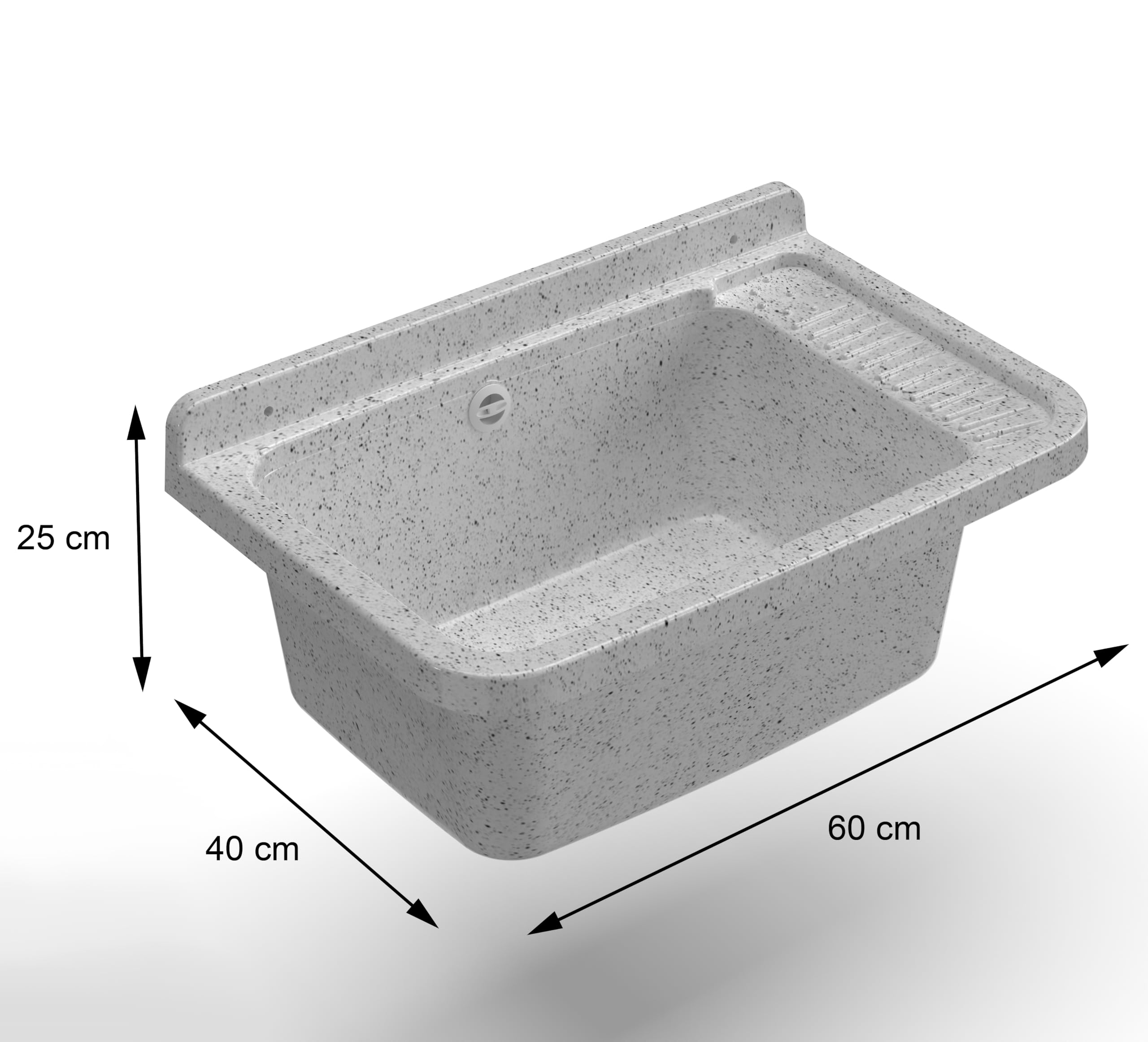 Adventa: Baignoire en résine de PP, fixation murale, avec siphon et bonde, résistant aux acides d'usage commun, buanderie, garage, extérieur, 60 L x 40 P x 25 H cm