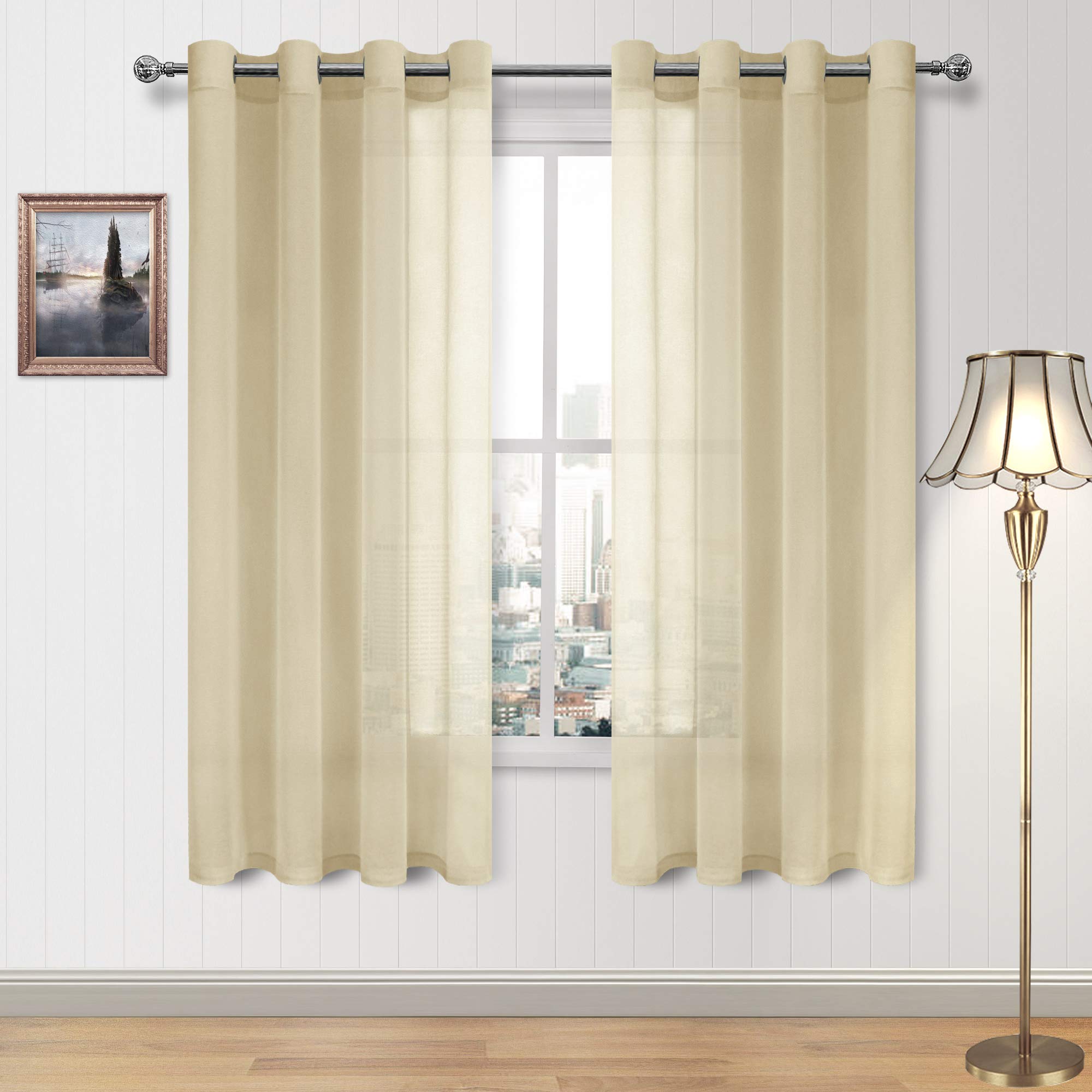 DWCN Sheer Curtains Beige Grommet Window Curtain for Living Room Voile Sheer Curtains Set of 2 Panels 52 x 72 Inch Long,