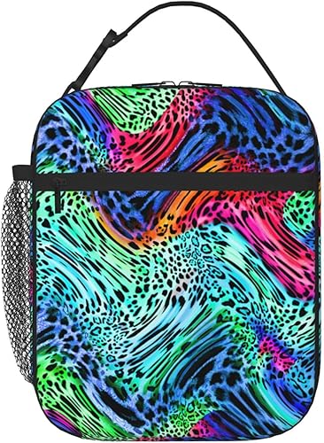 Miniatura 16 de Lonchera verde de los años 80 y 90 con aislamiento retro neón para mujeres y hombres, lonchera reutilizable a prueba de fugas con compartimento 80s