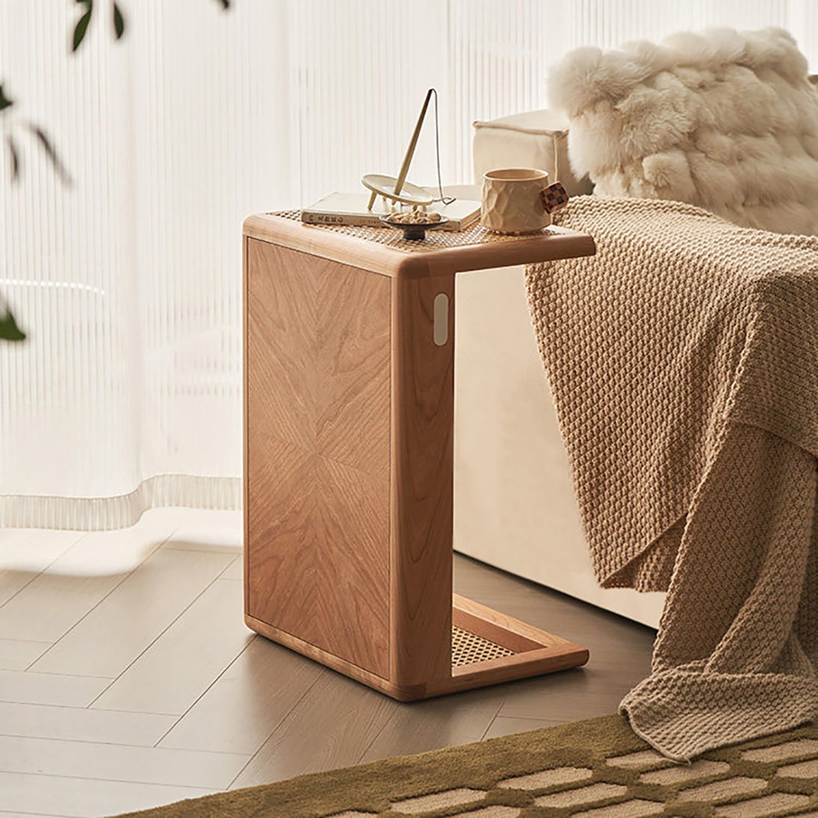 Tavolino da caffè in rattan intrecciato, tavolo basso in legno massello per tè, tavolino vintage piccolo per tatami, camera da letto, finestra a golfo, sala da tè