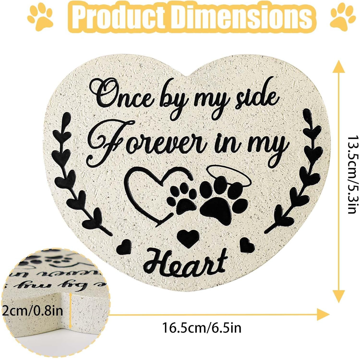 Pet Memorial Stones for Dogs, Garden Resin Dog Memorial Gifts for Loss of Dog, Heart-Shaped Loss of Dog Sympathy Gift, Once by My Side Forever in My Heart Dogs Memorial Stones - Image 3