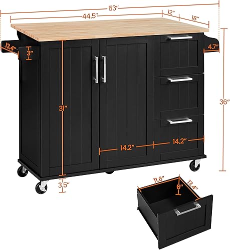 Miniatura 4 de Topeakmart Isla de cocina móvil con encimera plegable carrito de cocina con armario de almacenamiento y 3 cajones y estante de especias para comedor