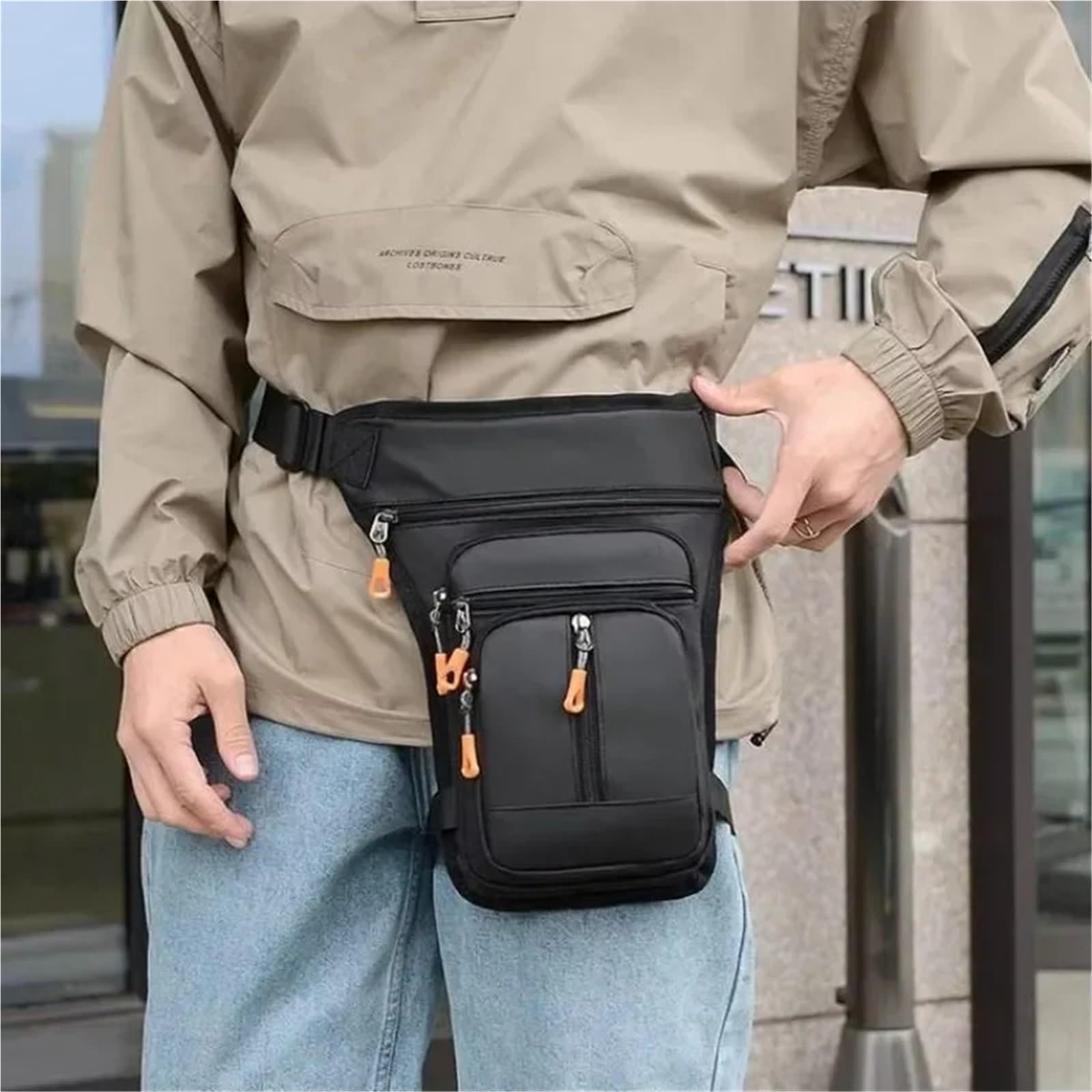 Pernera Moto Bolsa de Muslo for Motocicleta, Bolsa de Pierna for Mujeres y Hombres, con Correa for la Pierna, Monedero extraíble for Viajes, Senderismo, Escalada y Actividades al Aire Libre.(Black 1)