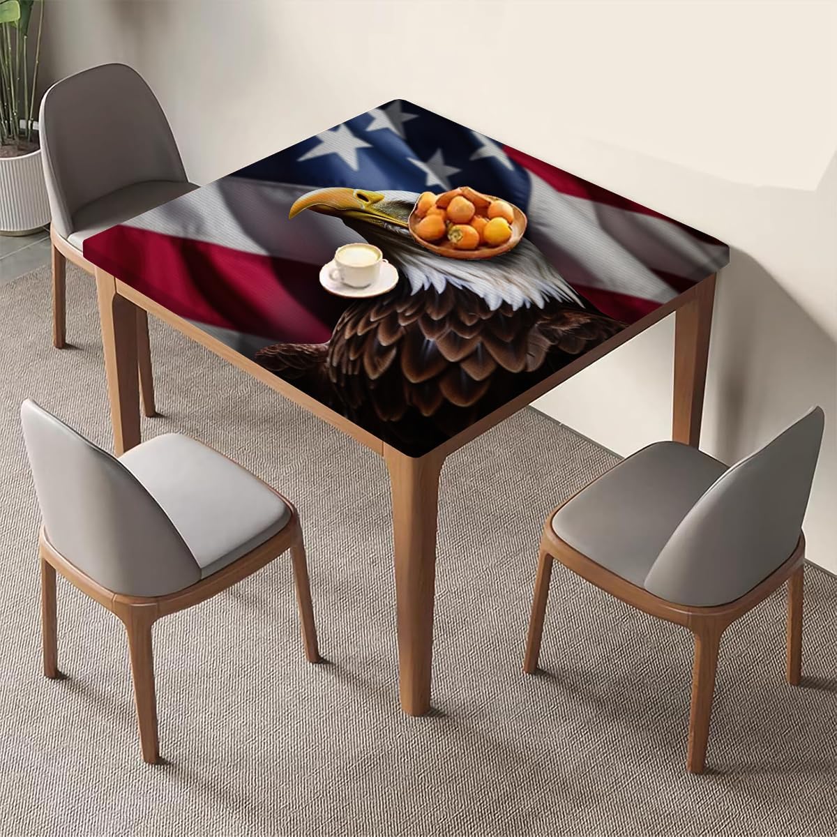 Square Fitted Tablecloth, July 4th Elastic Edge Home Decor Table Cover, Splash Proof Washable Tablecloths for Garden Patio Picnic BBQ Use, Fits 30x30 inch Square Table