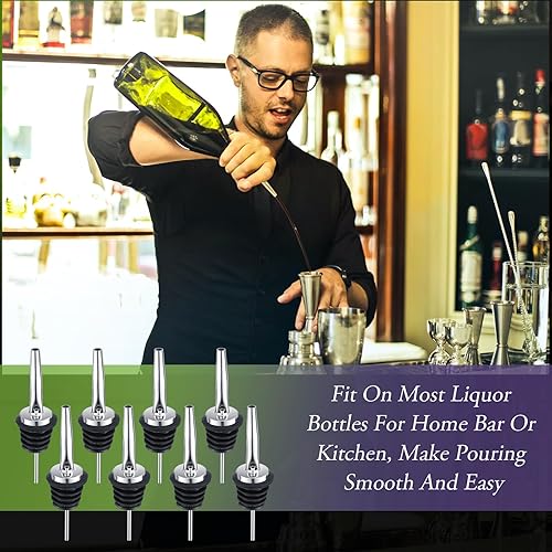 Miniatura 7 de Juego de 48 vertedores de botellas de acero inoxidable, vertedores de licor cónicos con tapas de goma para el polvo, juego de boquillas cónicas,