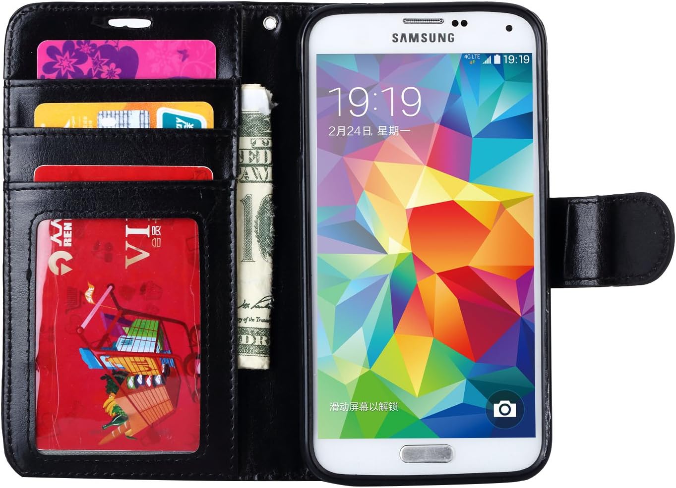 Joopapa Pu Leather Magnet Wallet Flip Case Cover with Built-in Credit Card/ID Card Slots for Samsung Galaxy S5,Galaxy Sv,Galaxy S5 I9600,Black