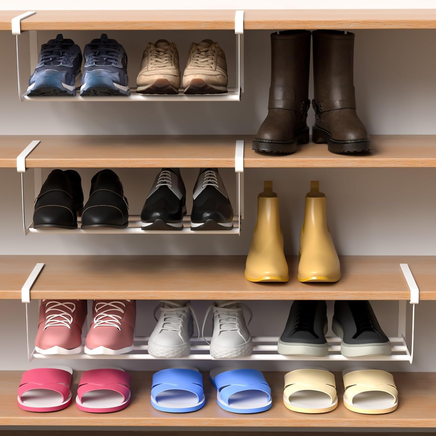Expandable Shoe Storage Rack, Retractable Under Shelf Hanging Shoe Rack, Adjustable White Shoe Basket Organizer for Wardrobe Cabinet Closet Space Saving-image-38