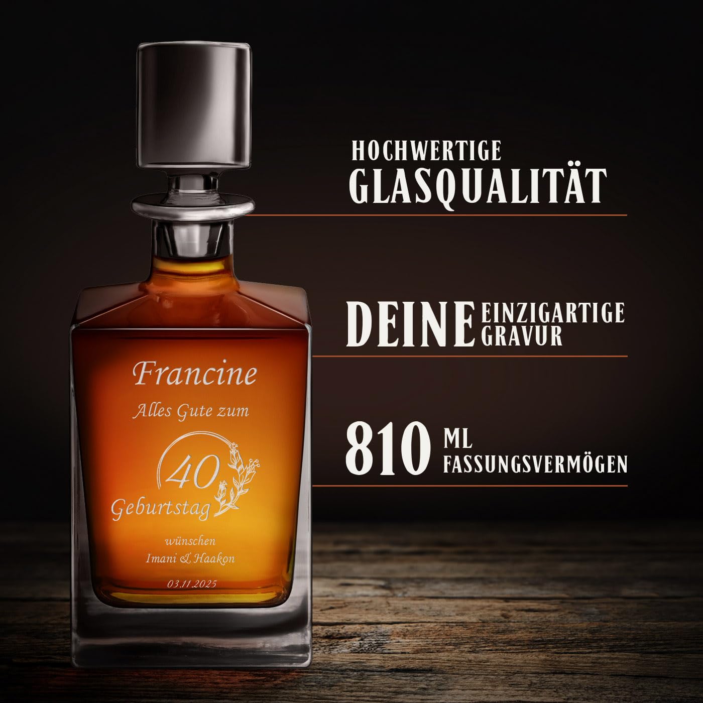 Maverton Whisky Karaffe 810 ml + 2/4 / 6 Whiskygläser mit Gravur 250 ml