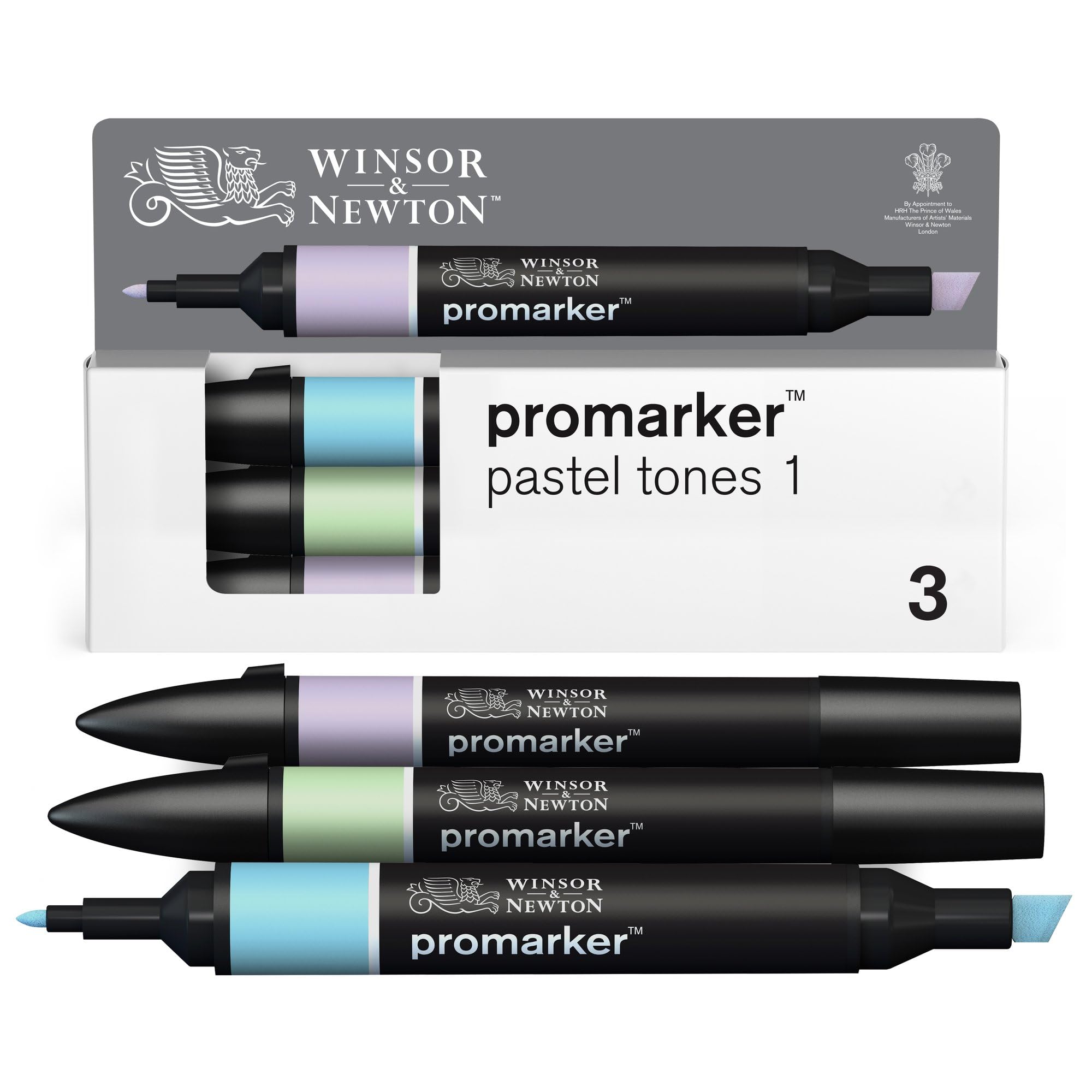 Winsor & Newton 0290187 ProMarker Set -Pastel shades 1, 3 layout markers in a set, with 2 points, fine and wide for drawings, design and layouts