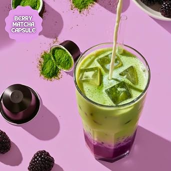 Berry Matcha Capsule - Nespresso Compatible, Blackberry Flavored Matcha Powder, Pack of 10