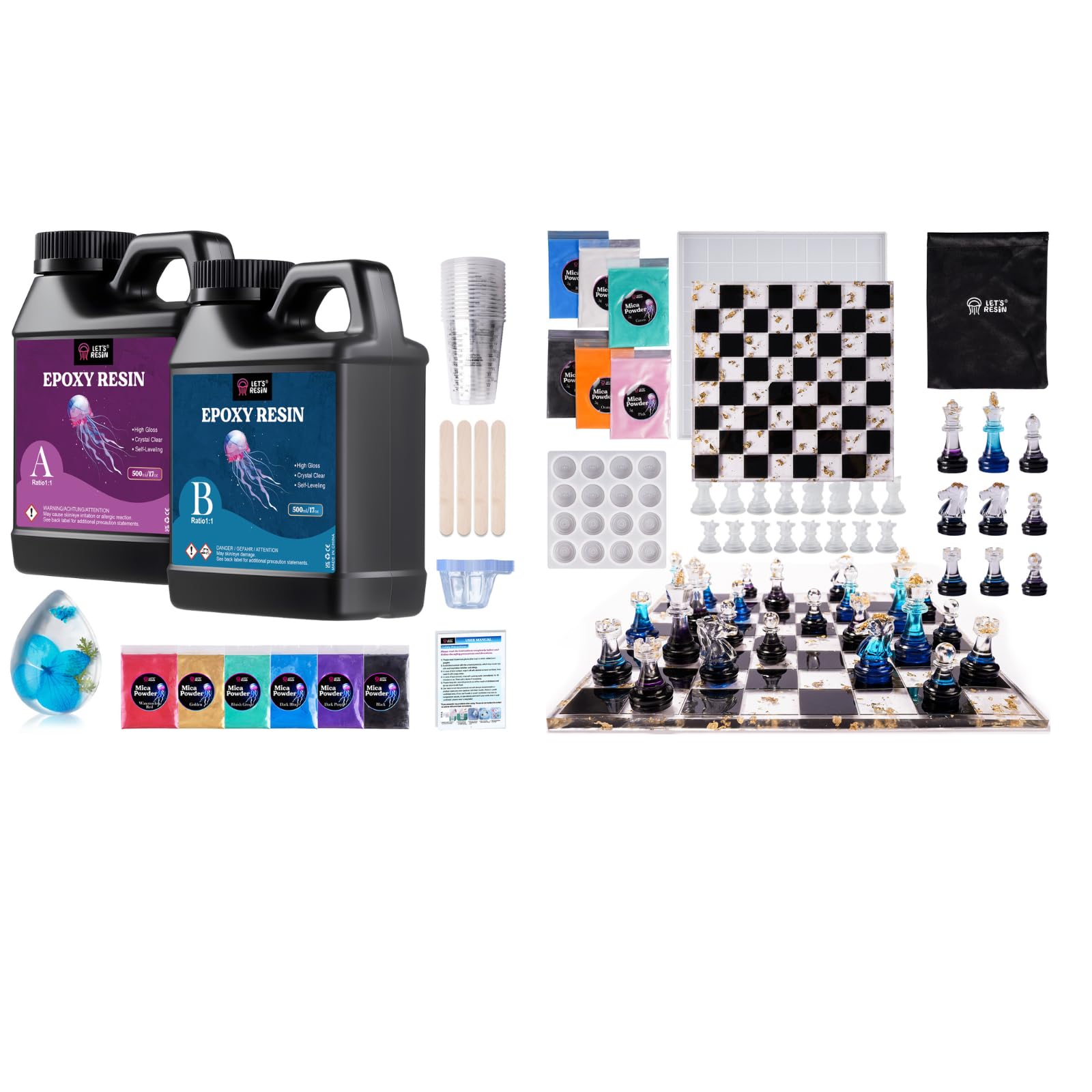 LET'S RESIN 1000ml Epoxidharz Set+Schach Epoxidharz Formen
