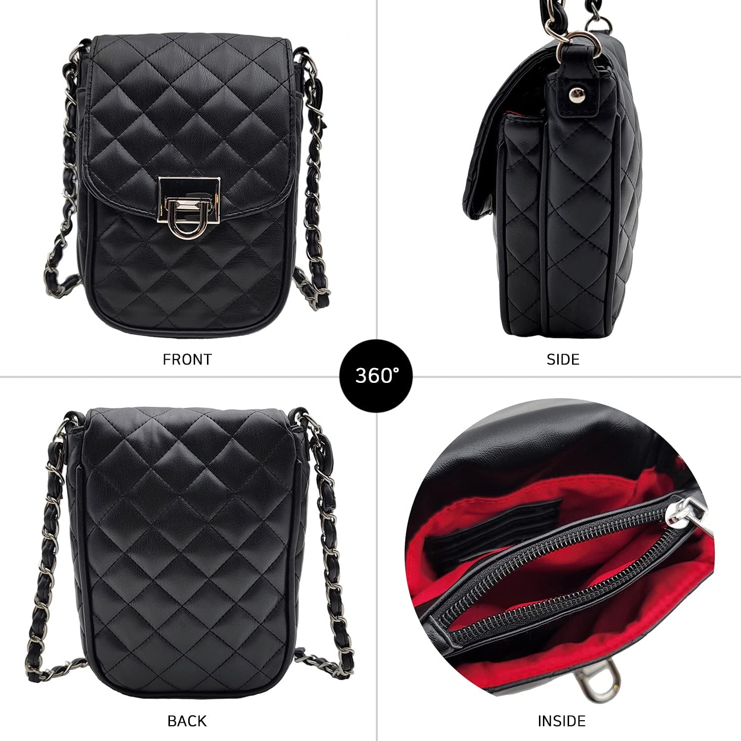 Phone Crossbody Bags for Women Small Vegan Leather Mini Shoulder Wallet Card Quilted Purse - Image 2