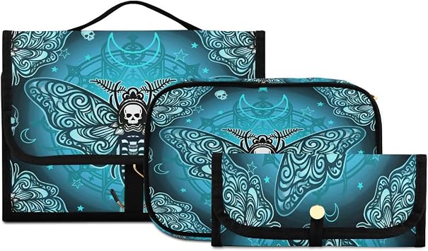 MNSRUU Goth Toiletry Bag Butterfly Skull Makeup Bag Gothic Hanging Travel Bag for Toiletries 3 PCS Toiletry Organizer Portable Makeup Cosmetic Bag Brushes Set