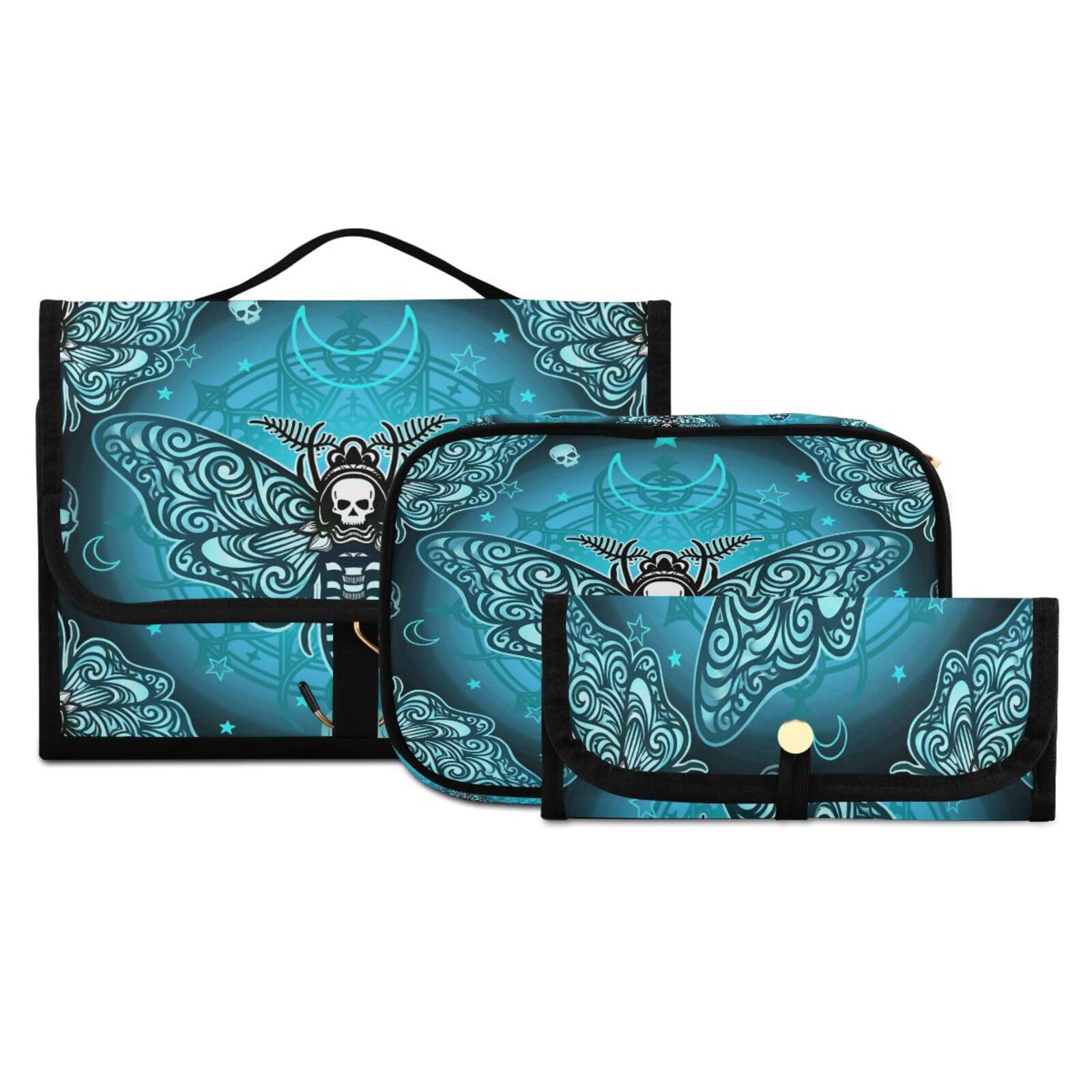 MNSRUU Goth Toiletry Bag Butterfly Skull Makeup Bag Gothic Hanging Travel Bag for Toiletries 3 PCS Toiletry Organizer Portable Makeup Cosmetic Bag