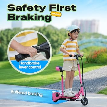 Electric Scooter with Seat, Adjustable Height for Kids Ages 8-12, up to 10mph & 155lbs Max Load, Removable Seat 2 Riding Styles Pink