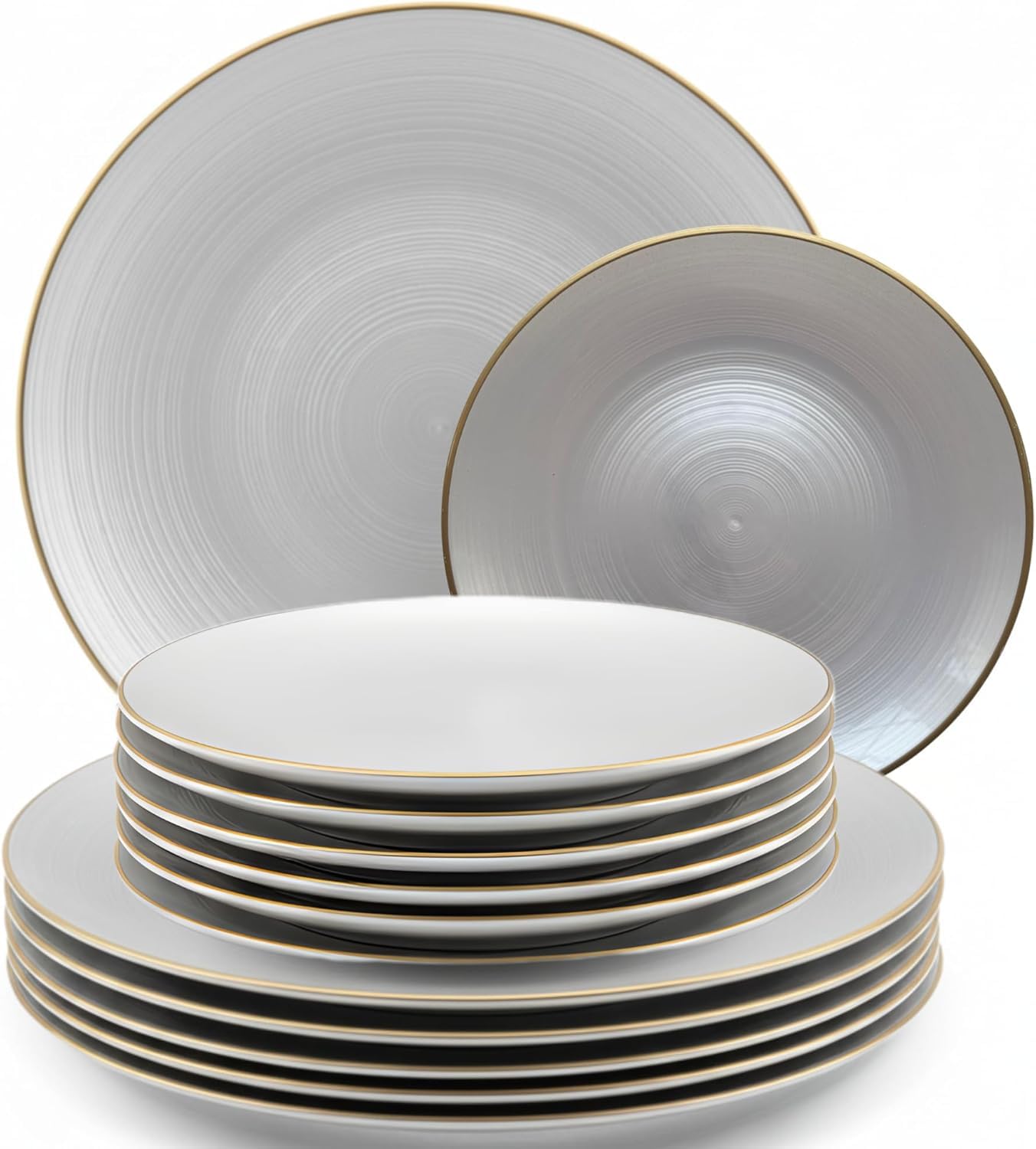 Playlearn Luxia 20Pcs Plastic Plate Set with Decorative Infinity White and Gold Rim – Reusable 10 Dinner and 10 Dessert Plates Set - Hard (Infinity White and Gold)