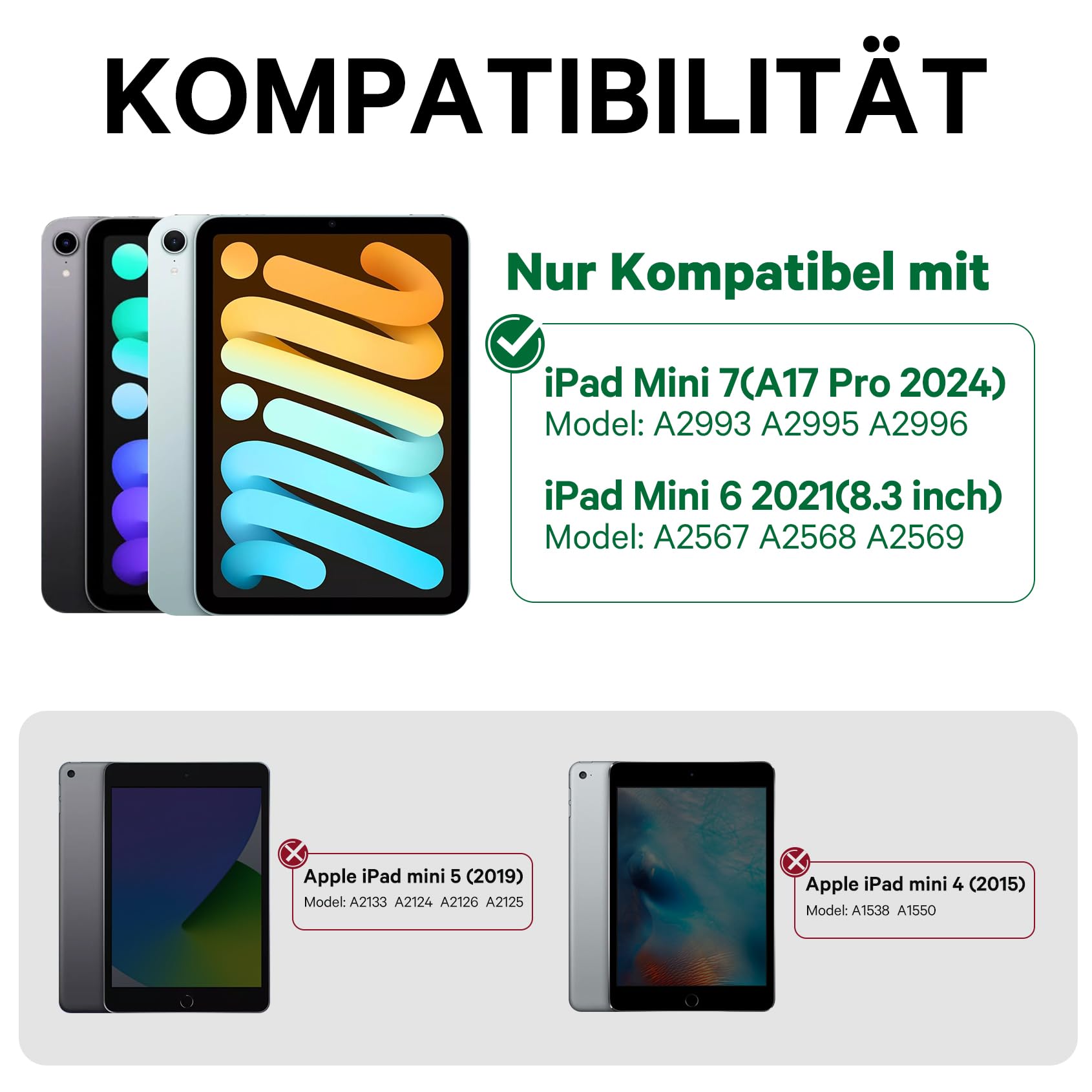 Earto Tastatur Hülle für iPad mini 7/6 8,3 Zoll, Trackpad, 360° drehbar | 7 Farben Tastatur mit Hintergrundbeleuchtung, QWERTZ Layout, Schwarz