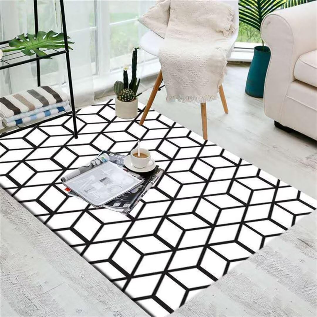 Tapis de couloir grand format moderne blanc géométrique pour salon