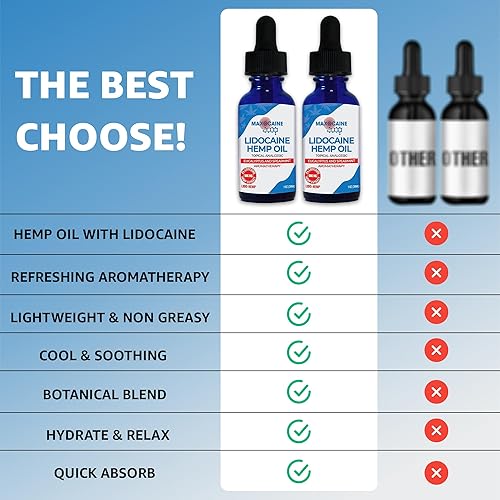 Vista 5 de Aceite de cáñamo de lidocaína al 4 % – Aceite calmante tópico de máxima fuerza para alivio del dolor de acción rápida para apoyo muscular