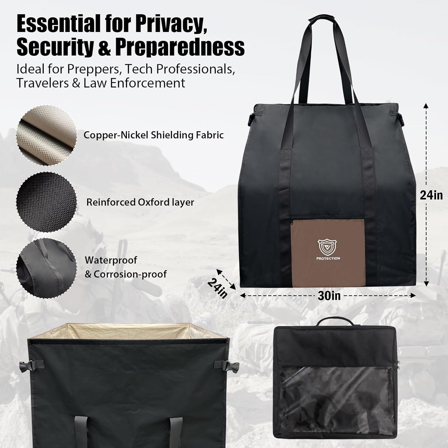 Large Faraday Bag for Generators, Computers & Electronics – Military-Grade EMP & RFID Protection, RF Signal Blocking Cage 30"x24"x24" – Privacy Shield for Solar Panels, Mobile Devices & Data Security